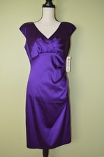 Lauren Ralph Lauren Purple Satin Sheath Cocktail Dress Ruched Waist Size 10