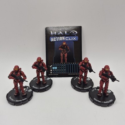 Halo Action Clix Red Spartan Battle Rifle #010 Lot of 4 Miniatures + 1 Stat Card