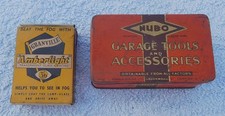 NUBO TIN & AMBERLIGHT AUTOMOBILIA COLLECTABLES CLASSIC CAR GARAGE SIGNS CANS