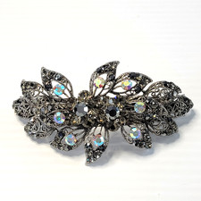 Sweet Romance  Aurora Hematite Grand Filigree Spray Barrette Silver Tone Finish