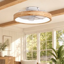 20 Modern Wood Ceiling Fan with LED Light Whi...