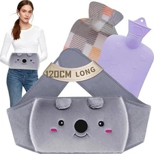 Hot Water Bottle with 120cm Long Soft Waist Cover (34oz) for Bed Warmer，Purple