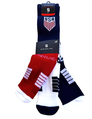 STRIDELINE Men s Crew Soccer Socks USA (3-Pack) Blue & White NEW WITH TAG