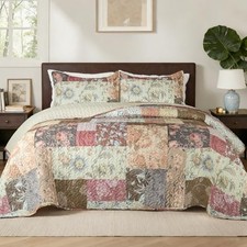Whale Flotilla Patchwork Quilts Twin Size, Extra Soft Floral Bedspreads