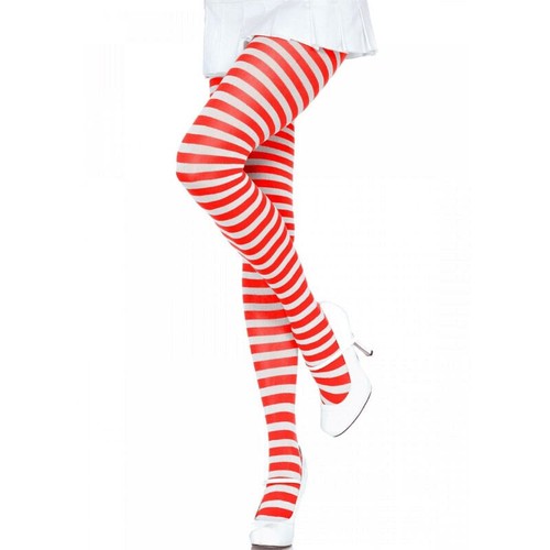 Leg Avenue - Collant a Righe Bianco/Taglia Unica Rosso - Foto 1 di 5