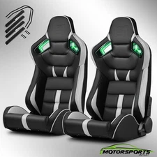 [Noen Racer Series]Black+Gray Reclinable PVC Univeral Racing Seats Pair