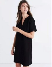 Madewell Ballad Tunic Shift Dress Women's Black Mini V-neck Short Sleeve Size 4