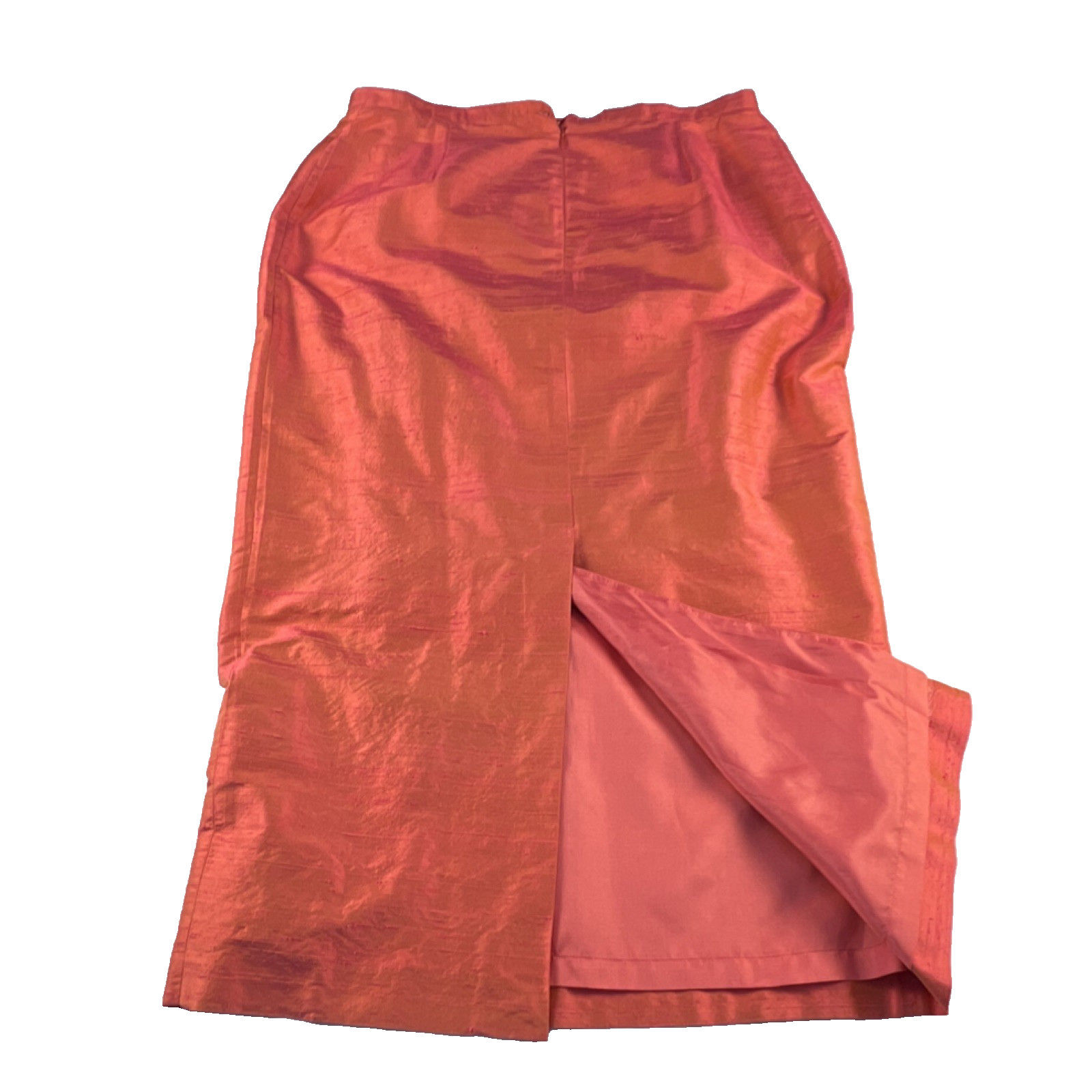 Paule Vasseur Paris Iridescent Silk Skirt sz 10 Made In France Formal Coral Pink