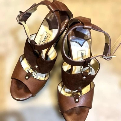 JIMMY CHOO Talon Mules Sandales Chaussures Plates Femme Taille 37 Marron Origine - Photo 1/4