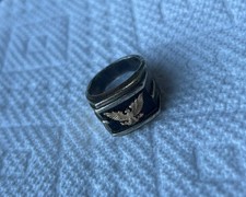  Franklin Mint Sterling Silver 14K Gold Onyx Eagle Men’s Ring