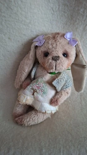 Unique Signed gelibären Artist Rabbit/Teddy Bear Girl, Fuchsia Brown, 17 cm