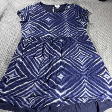 Old Navy Babydoll Dress Blue Diamond Geo Batik Short Sleeve Dress Large Lined