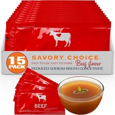 SAVORY CHOICE Reduced Sodium Beef Broth Concentrate, 15 Packets 9.6g - Gluten...