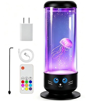 Jellyfish Lamp 7 Color Changing Effect USB Remote Control Night Light Black