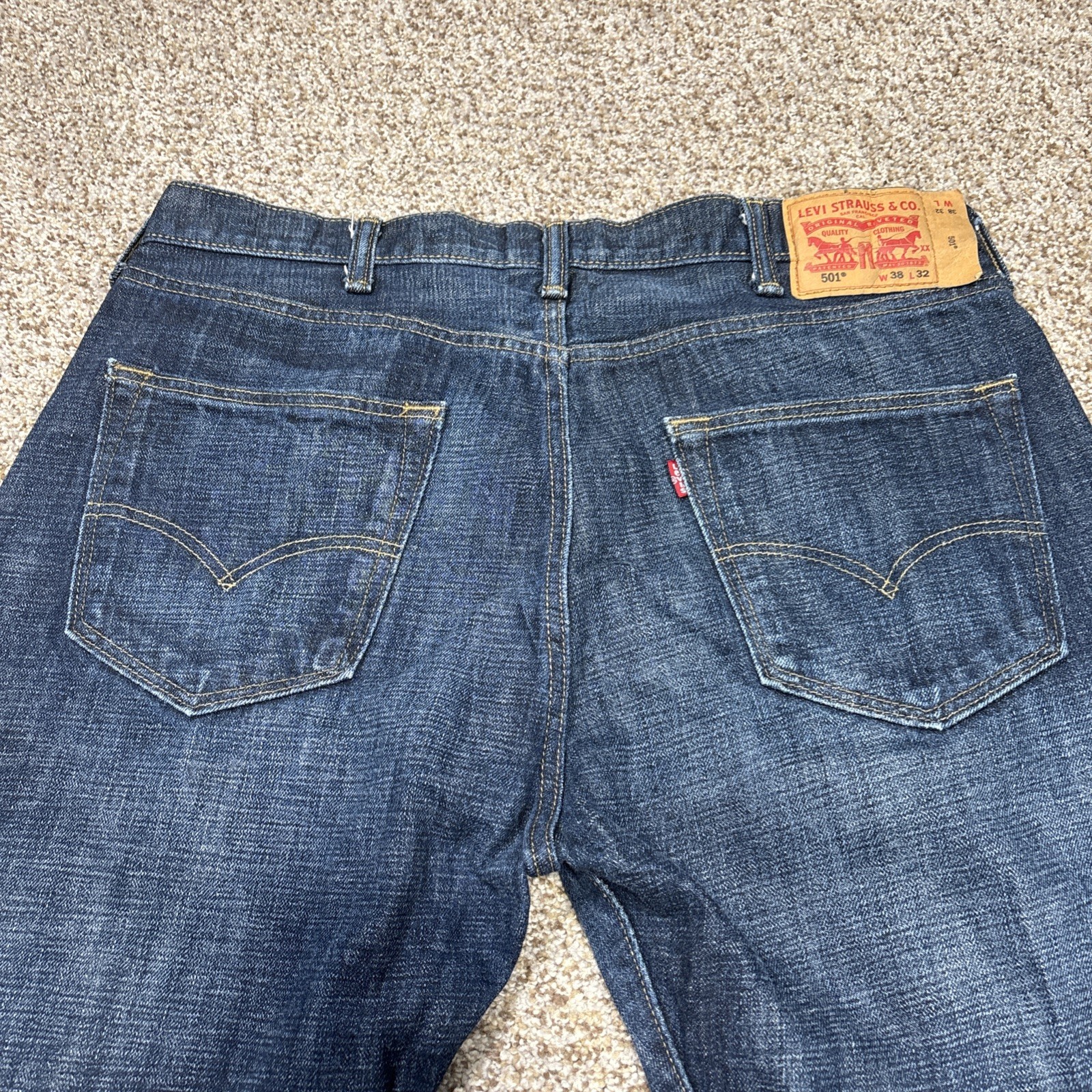 Levis Strauss 501 38x32 Fits 35x30 Button Fly Blue Denim Cotton Jeans Pants - View 15