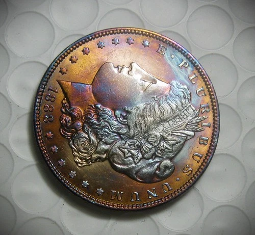 1888 Morgan Silver Dollar * * Storage Tarnished Rainbow Toned * AU/UNC ** NICE !