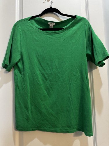 J Crew Green Cotton Tee XL Boatneck Short Sleeve Armpit To Armpit 19” Length25” - Picture 4 of 6