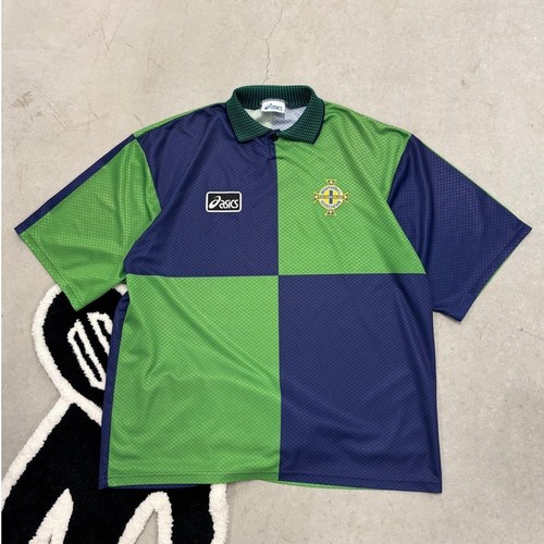Asics, Vintage Asics Northern Ireland 90s IFA Soccer Jersey Green Navy XXL Made in UK