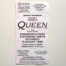 Queen Knebworth Ticket + Seller Stub 1986 Final Freddie Mercury Concert - VG