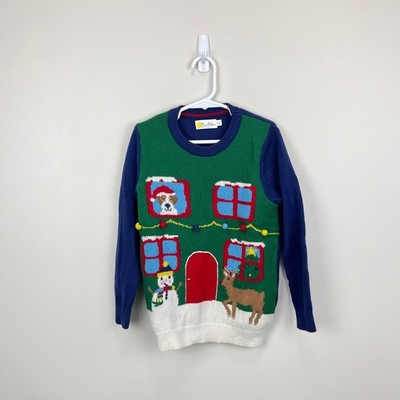 Mini Boden Festive Graphic Crew Sweater Highland Green Sprout House Boys 6-7