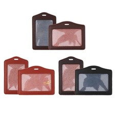 Artificial Leather Name Tag Badge Lanyard ID Cards Holders Office Supplies