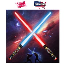 Light Up Saber Swords 2 Pack for Kids LED Blue Red Retractable Sound Effects