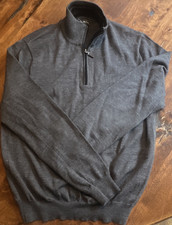 Gray Wool 1/4 Zip Mock Neck Tight-Knit Men's Sweater Long Sleeve Pullover