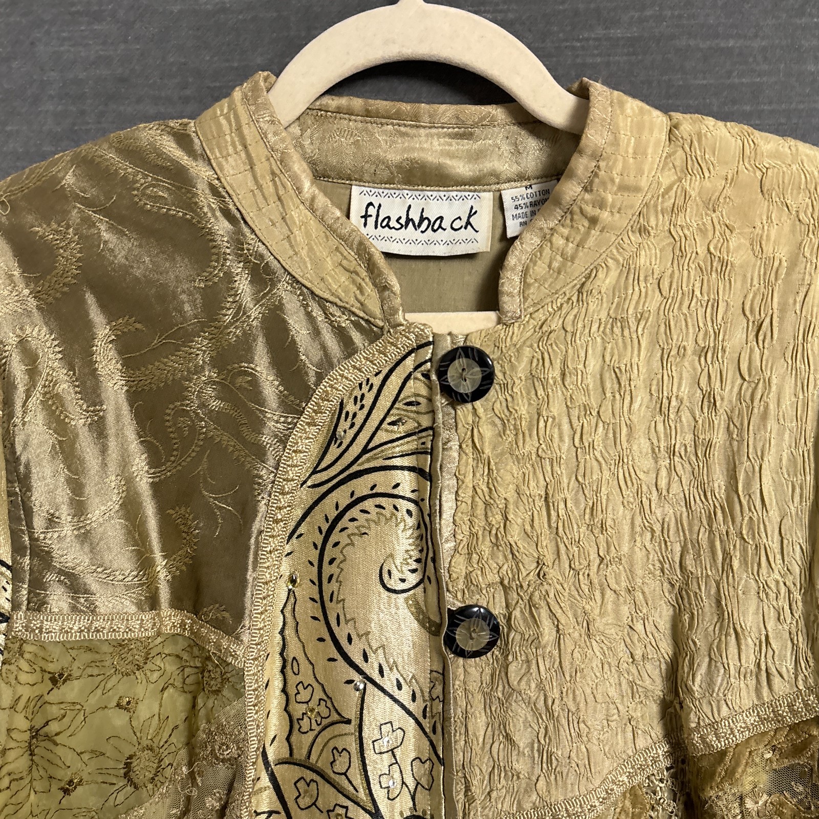 Vintage Flashback Jacket M Gold Patchwork Boho La… - image 4