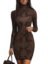 Beautiful high Neck Elegant Floral Print Bodycon Dress BNWT Size 12-14