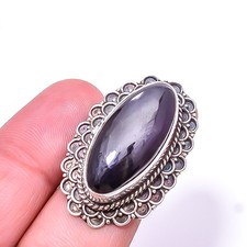 Black Onyx Fine Art Oxidised 925 Sterling Silver Ring S.6 R5128943, Christmas