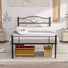 VECELO Twin Size Bed Frame w/Headboard Metal Platform Bed Frame Foundation Black
