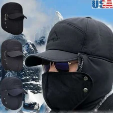 Men Women Winter Aviator Thick Hat Ear Flap Ski Trapper Face Mask Cap Outdoor US