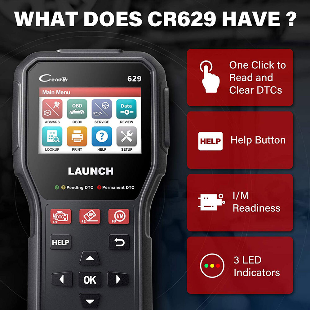 LAUNCH CR629 Outil Diagnostic Voiture - Tests Actifs ABS SRS, Reset SAS BMS Vidange, Lecteur Code OBD2 10 Fonctions Pour Bricoleurs - Noir