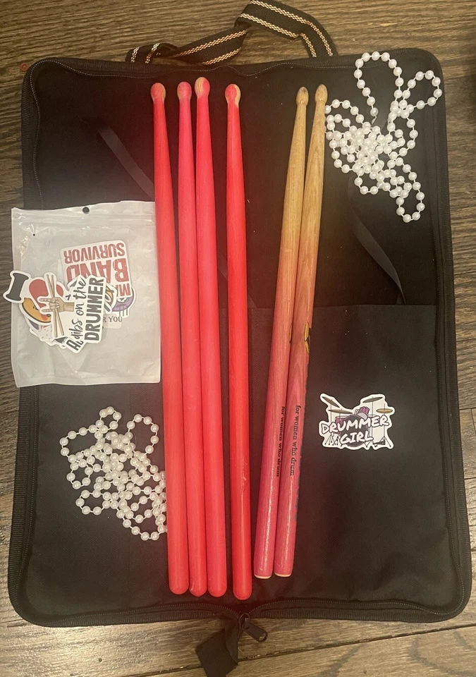 GIRL DRUMMER 捆绑出售物品 3 对粉色棒 2股珍珠棒袋可爱贴纸! — 第 4/4 张图片