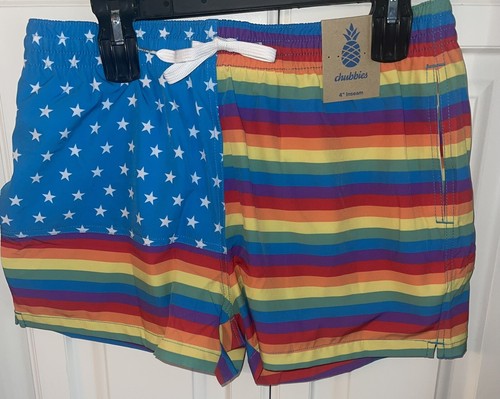 Neu mit Etikett Chubbies The Love is Loves 4" Shortie klassische Badehose Herren Größe L