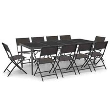 Salon De Jardin Table à Manger Chaise Mobilier Extérieur Noir Meuble De Terrasse