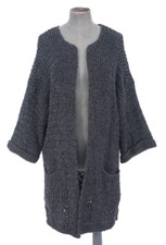 Noa Noa Cardigan Blue Chunky Knit Mid Length Kimono Sleeves Open Front Pockets L