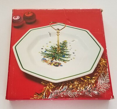  VINTAGE  NIKKO -Christmastime Serving Tray With Post Handle - NEW IN BOX 