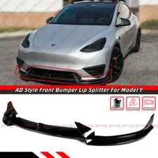For 2020-24 Tesla Model Y AD Style Winglet Gloss Black Front Bumper Lip Splitter