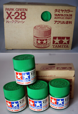 4X VINTAGE TAMIYA COLOR ACRYLIC PAINT PARK GREEN X-28 + ORIGINAL