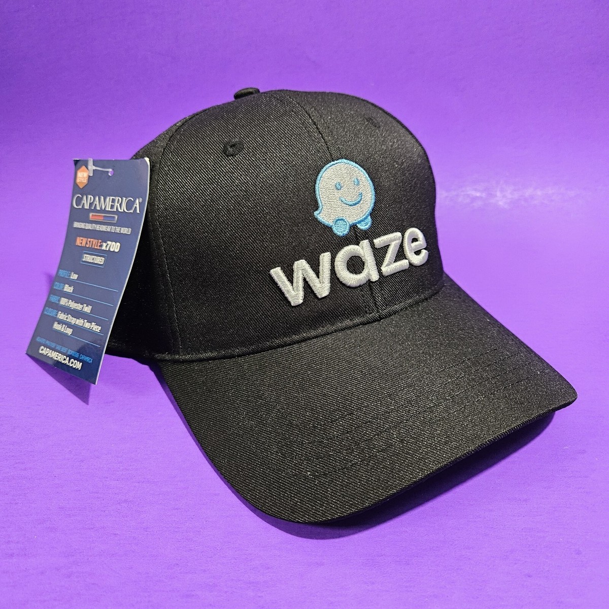 NEW Waze Logo Black Hat Cap Structured Low Profile NEW Waze Logo Black Hat Cap Structured Low Profile