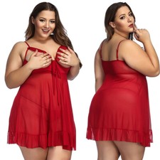 Plus Size Women Sexy Lingerie Open Cup Chemise Nightwear Romence Sleepwear Red