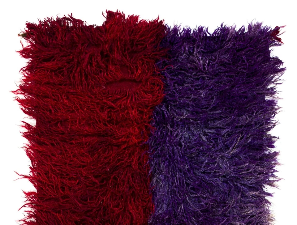 4.2x7 Ft Handmade Vintage Shag Pile Tulu Rug in Red and Violet Blue Color - Image 2 of 4
