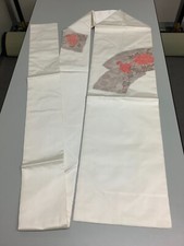 Japanese Vintage Kimono Nagoya Obi polyester White flower tradition 144x12.2inch