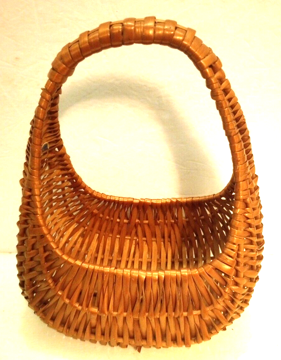 Vintage Woven Wicker Gondola Shopping 10" Hand Basket Yugoslavia Cottagecore eBay