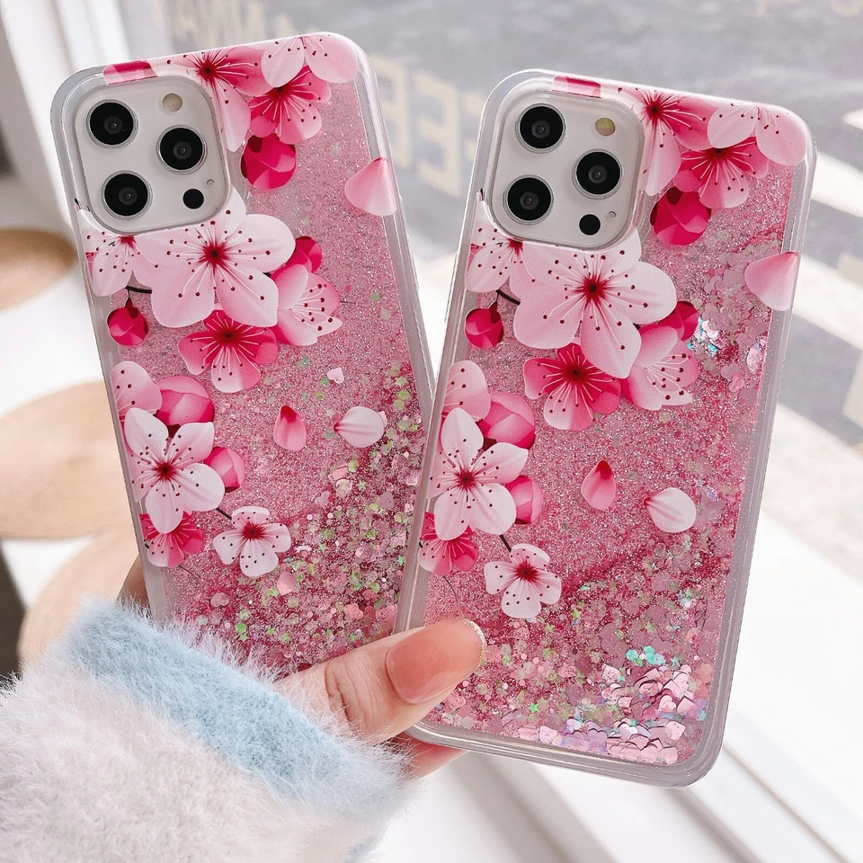 Funda Líquida Flor Melocotón Brillante Arenas Movedizas Para iPhone Samsung XiaoMi Huawei Foto 3 de 4