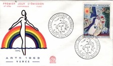 1398  + FDC     ENVELOPPE   1er JOUR   TABLEAUX  CHAGALL 1963  VENCE.