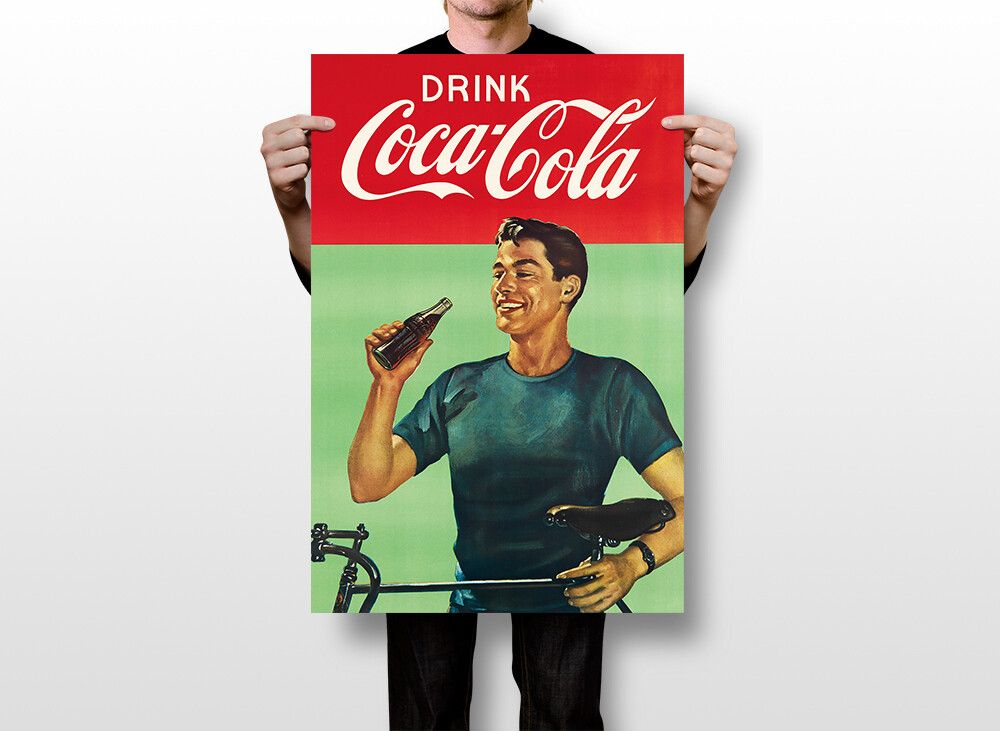 Coca Cola Ad With Man Advertising Wall Art Home Decor - POSTER