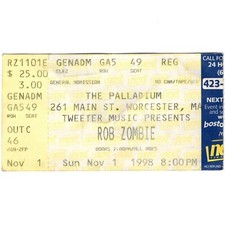 ROB ZOMBIE & FEAR FACTORY Concert Ticket Stub WORCESTER 11/1/98 HELLBILLY DELUXE