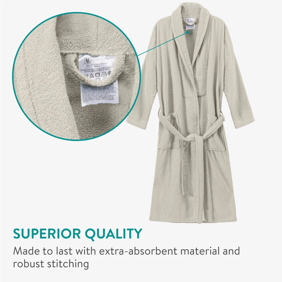 Albornoz Hombre y Mujer de Baño - Albornoz Ducha de 100% Algodón - Talla M Beige - Imagen 3 de 4